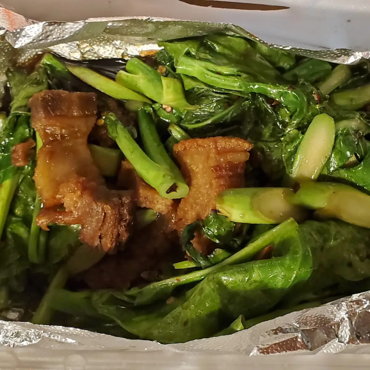 Crispy Pork Belly with Chinese Broccoli