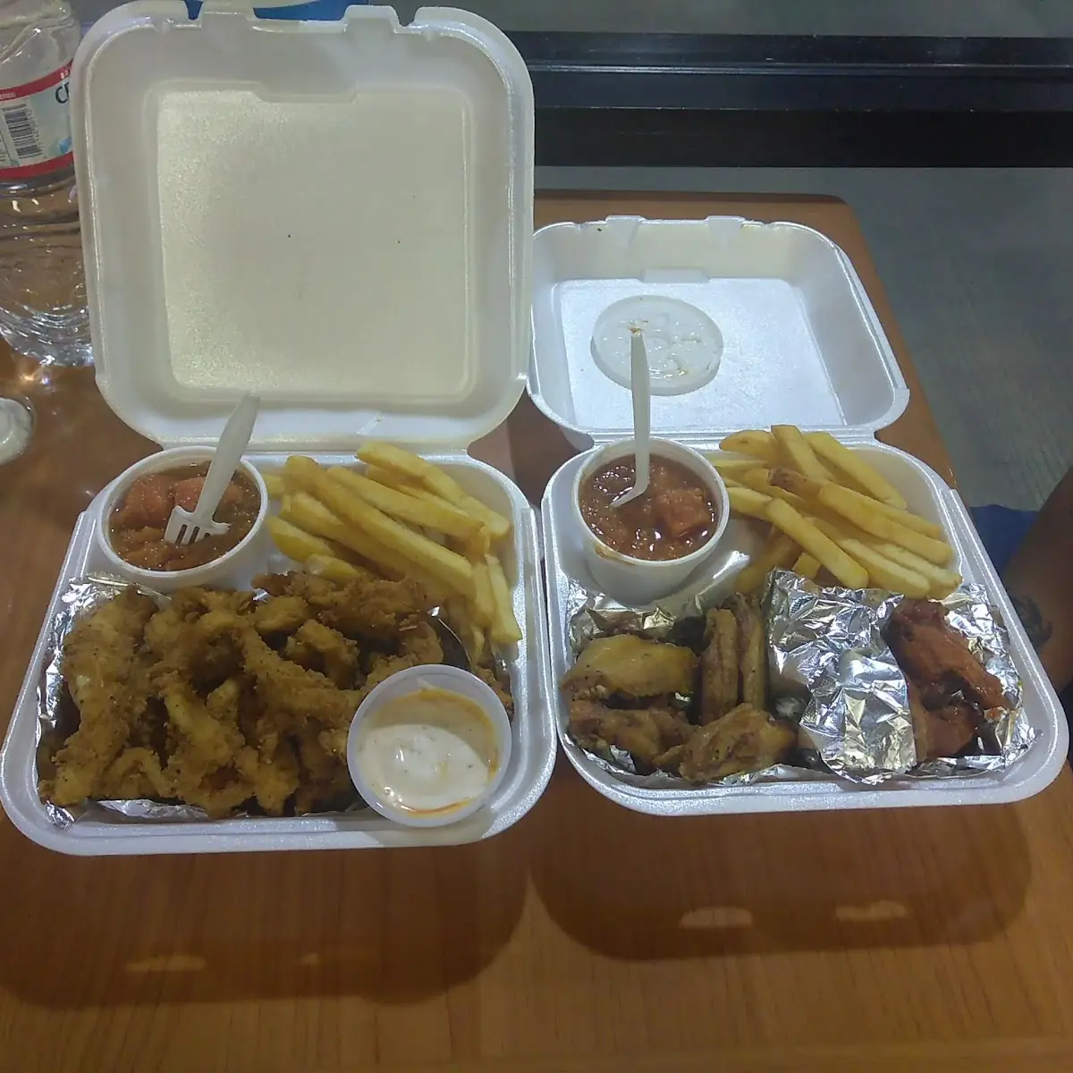 Lemon Pepper Chicken Strips Lemon Pepper and Ghost Pepper Wings with Fries and Yams