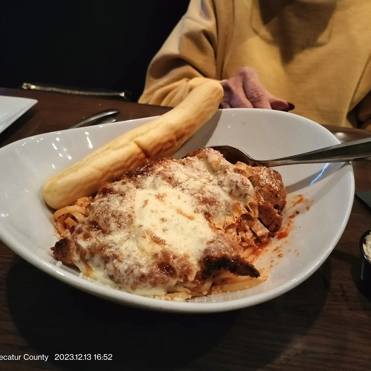 Chicken Parmesan and Bread Sticks