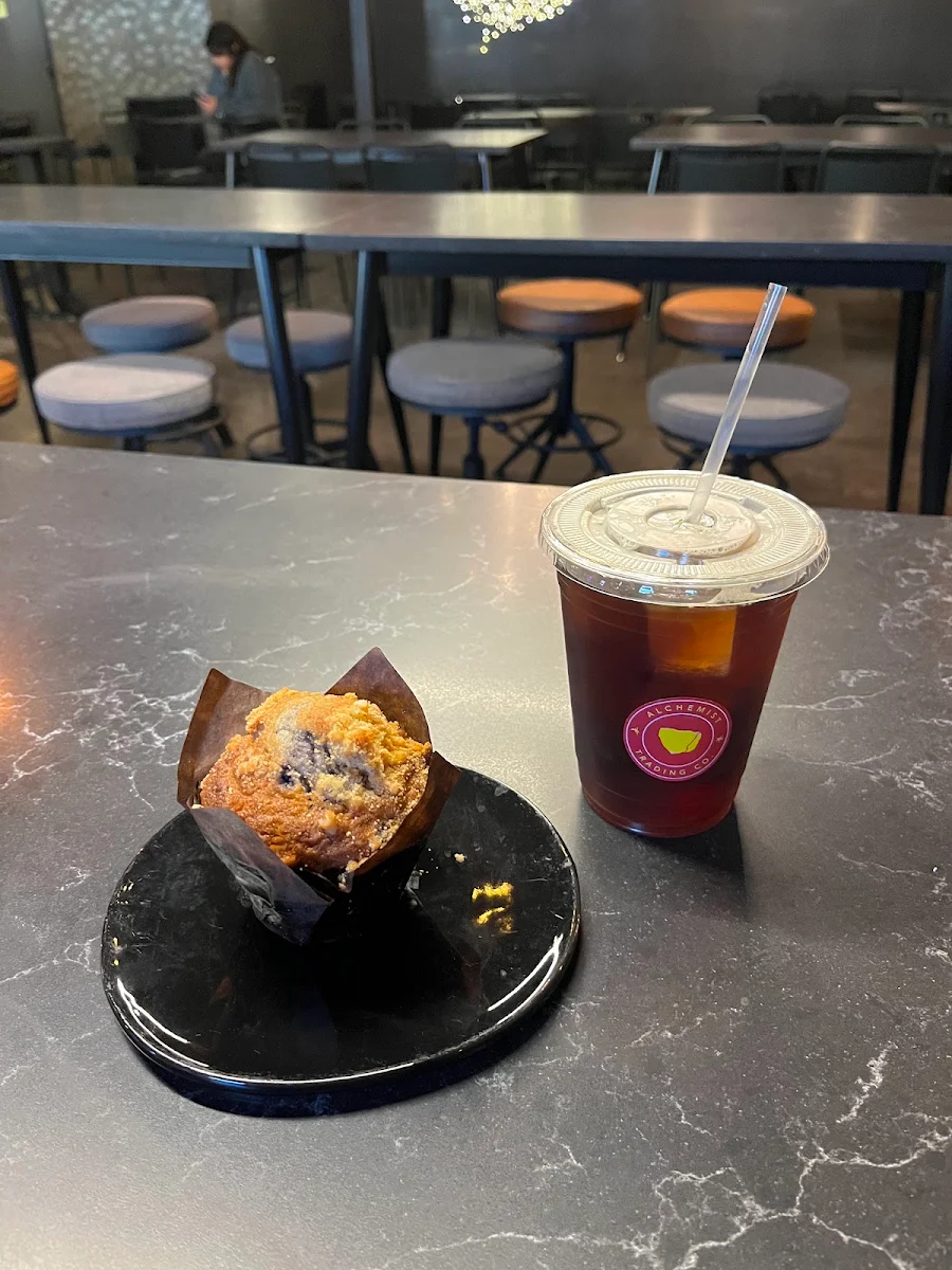 Black Iced Coffee and Blueberry Muffin