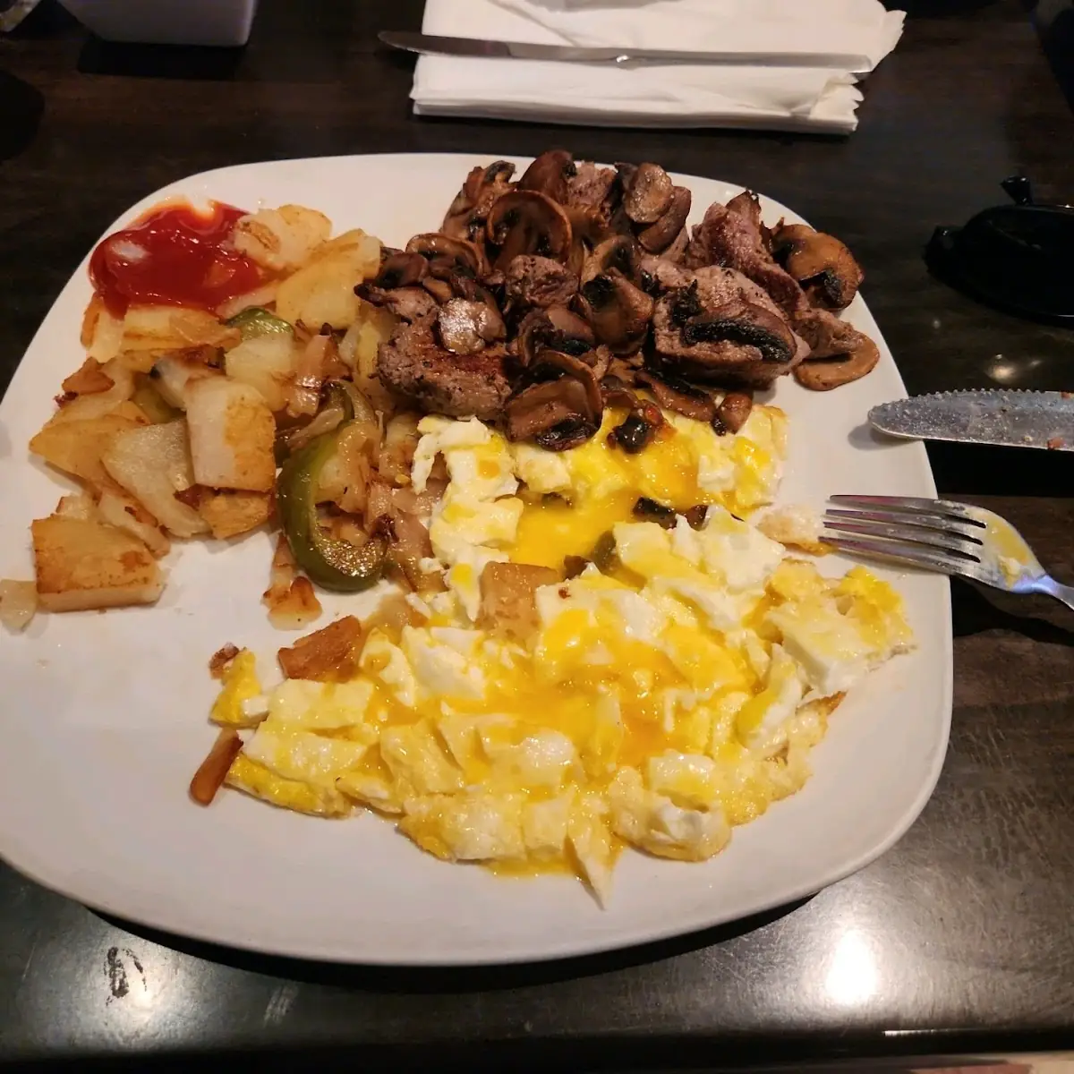 Beef Tips and Eggs