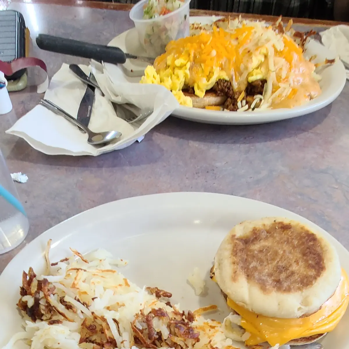 Egg Sandwich and Hash Browns