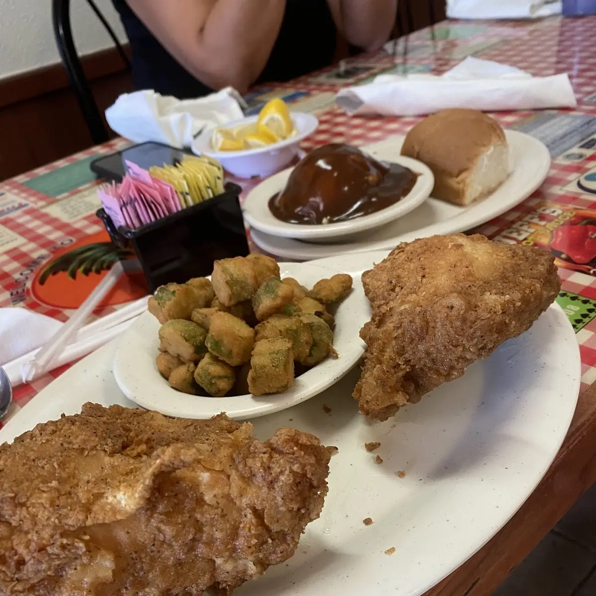 Fried Okra Mashed Potatoes and Gravy
