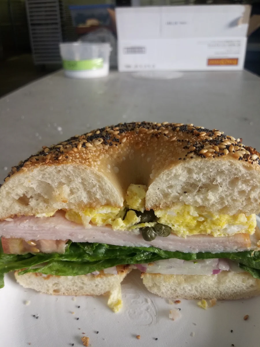 Everything Bagel Sandwich Ham Egg and Cheese