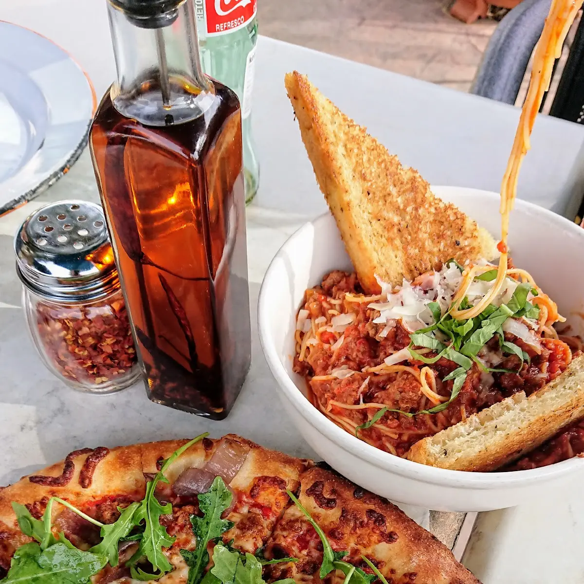 Sausage Pizza and Spaghetti