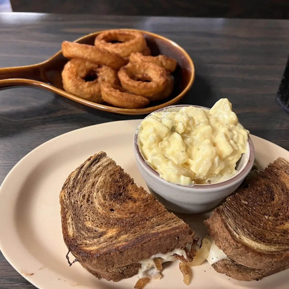 Patty Melt with Potato Salad