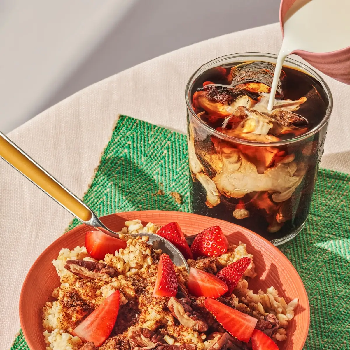 Steel Cut Oatmeal with Strawberries & Pecans