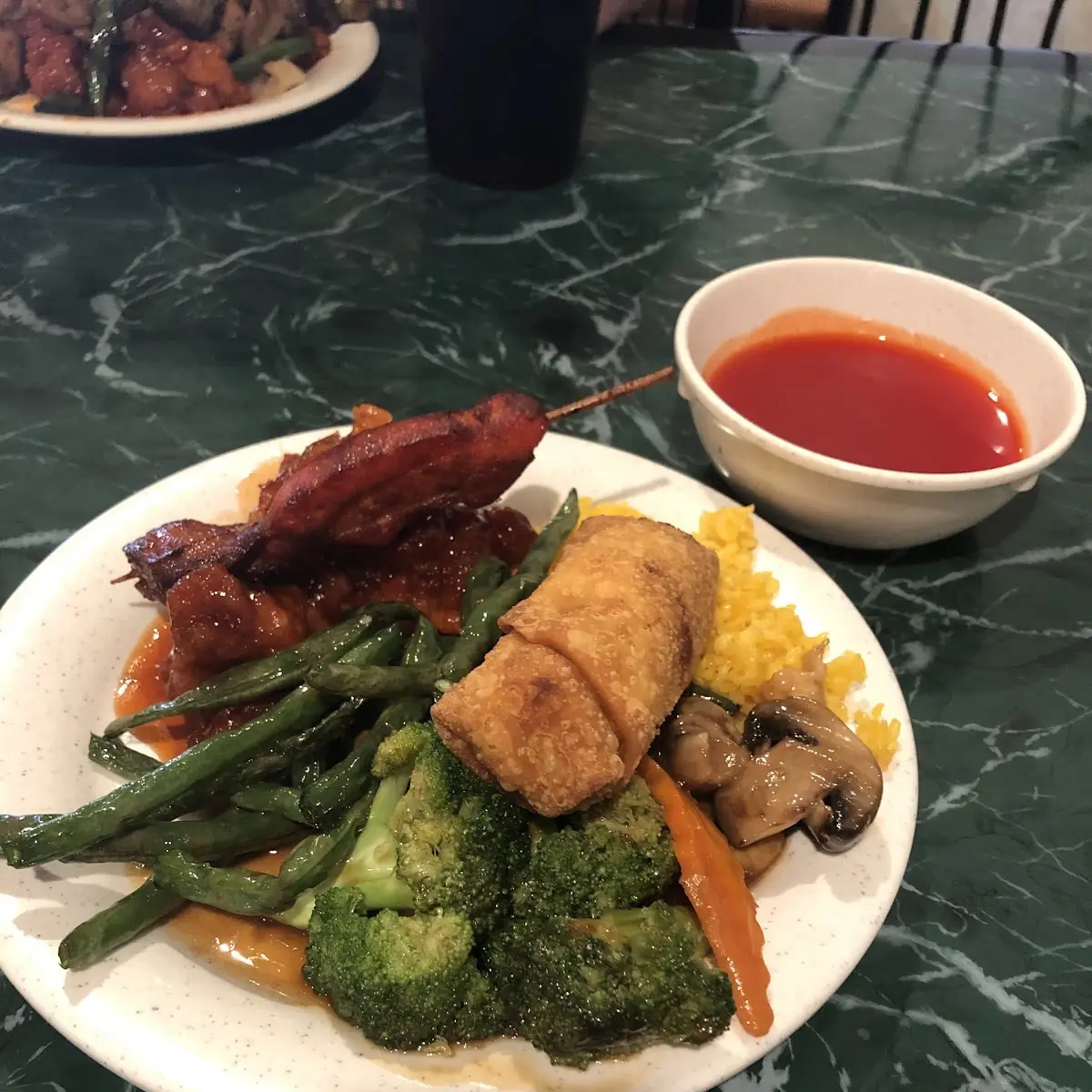 Egg Roll Broccoli and Beef Green Beans Kungpao Chicken and Sweet & Sour Sauce