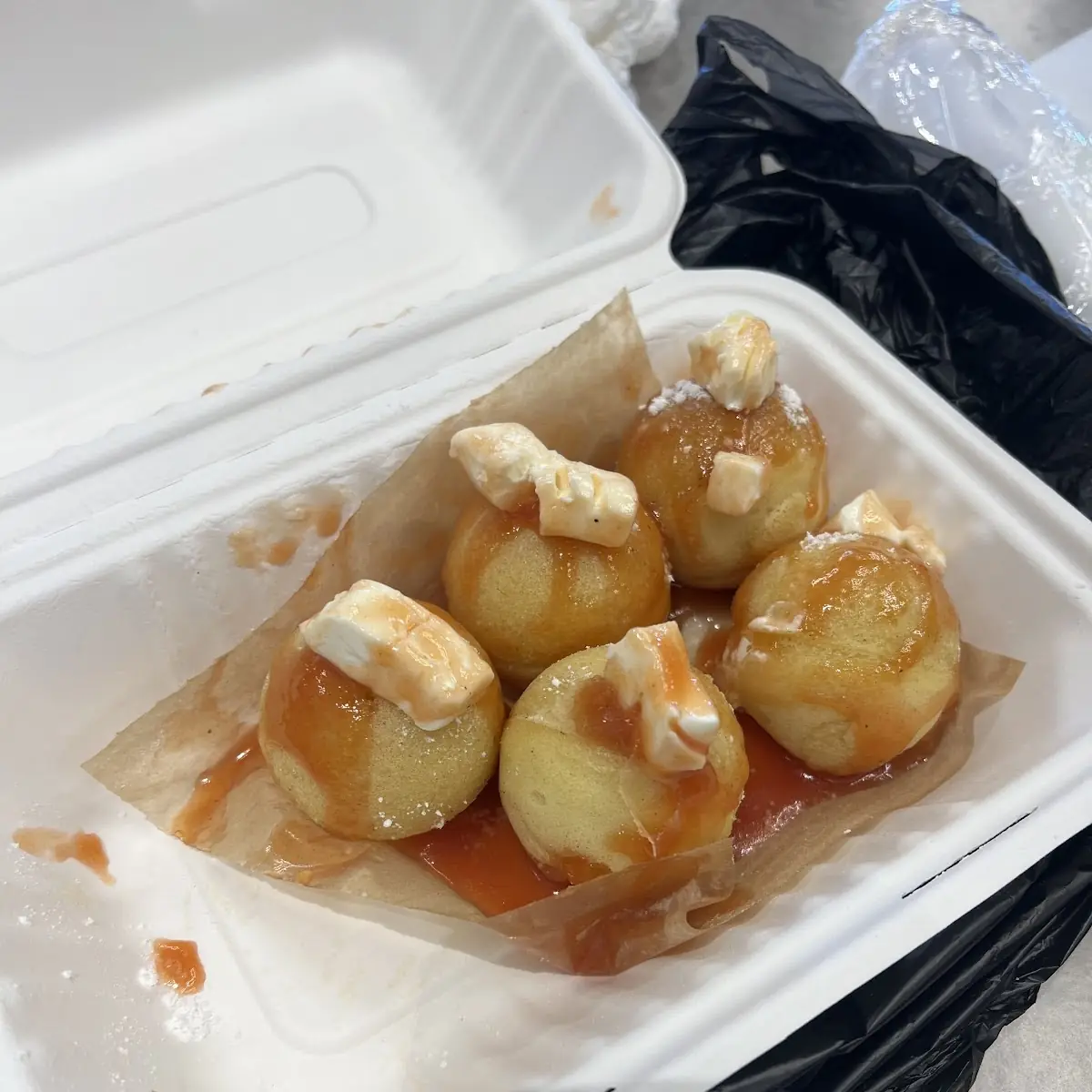 Waffle Balls Cream Cheese and Guava Sauce