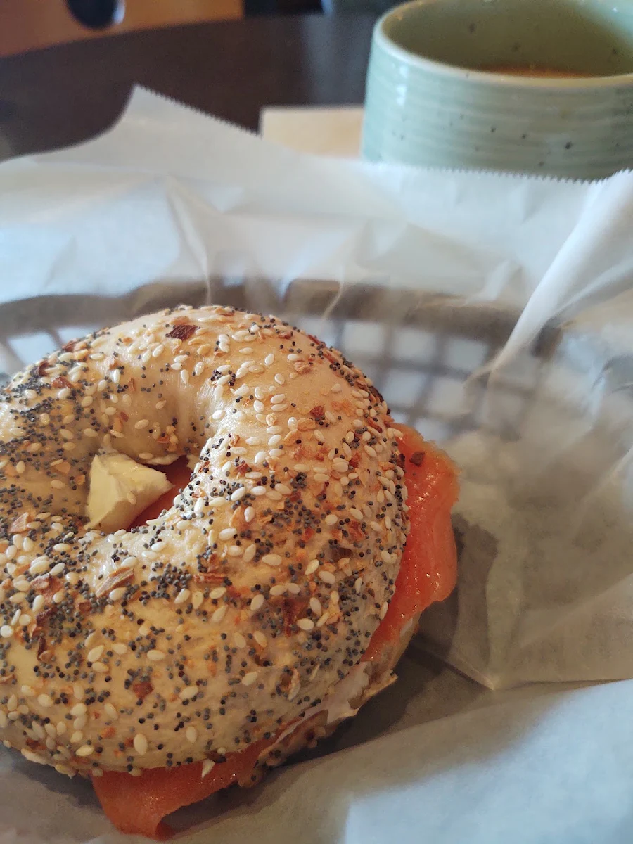 Lox on Everything Bagel with Coffee