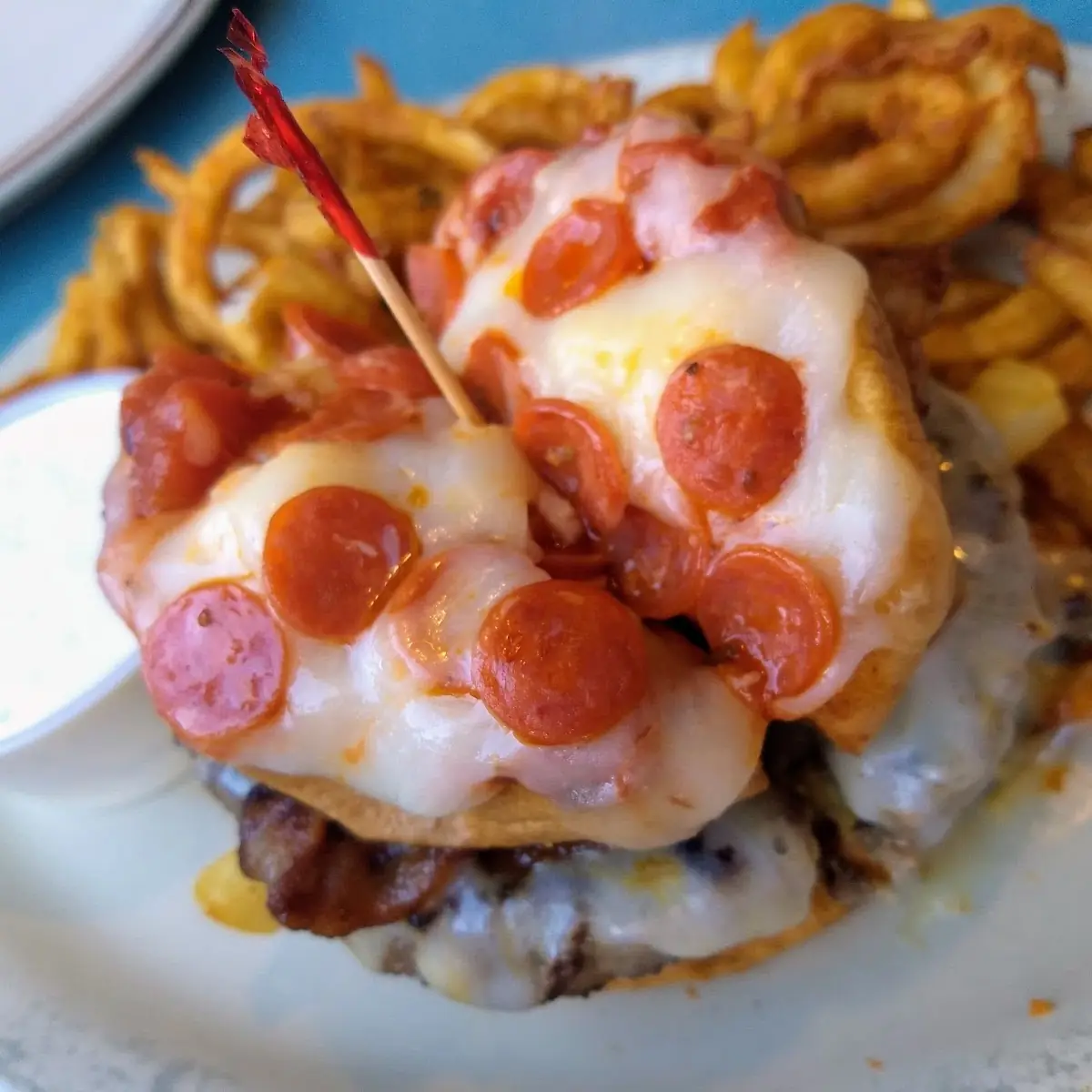 Pepperoni Pizza Bacon Cheese Burger