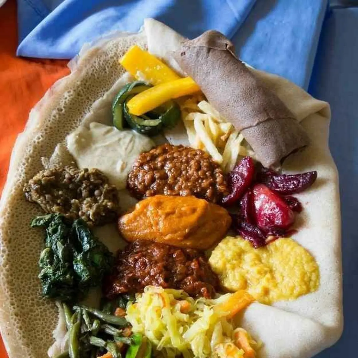 Ethiopian Injera Bread Vegetable Platter