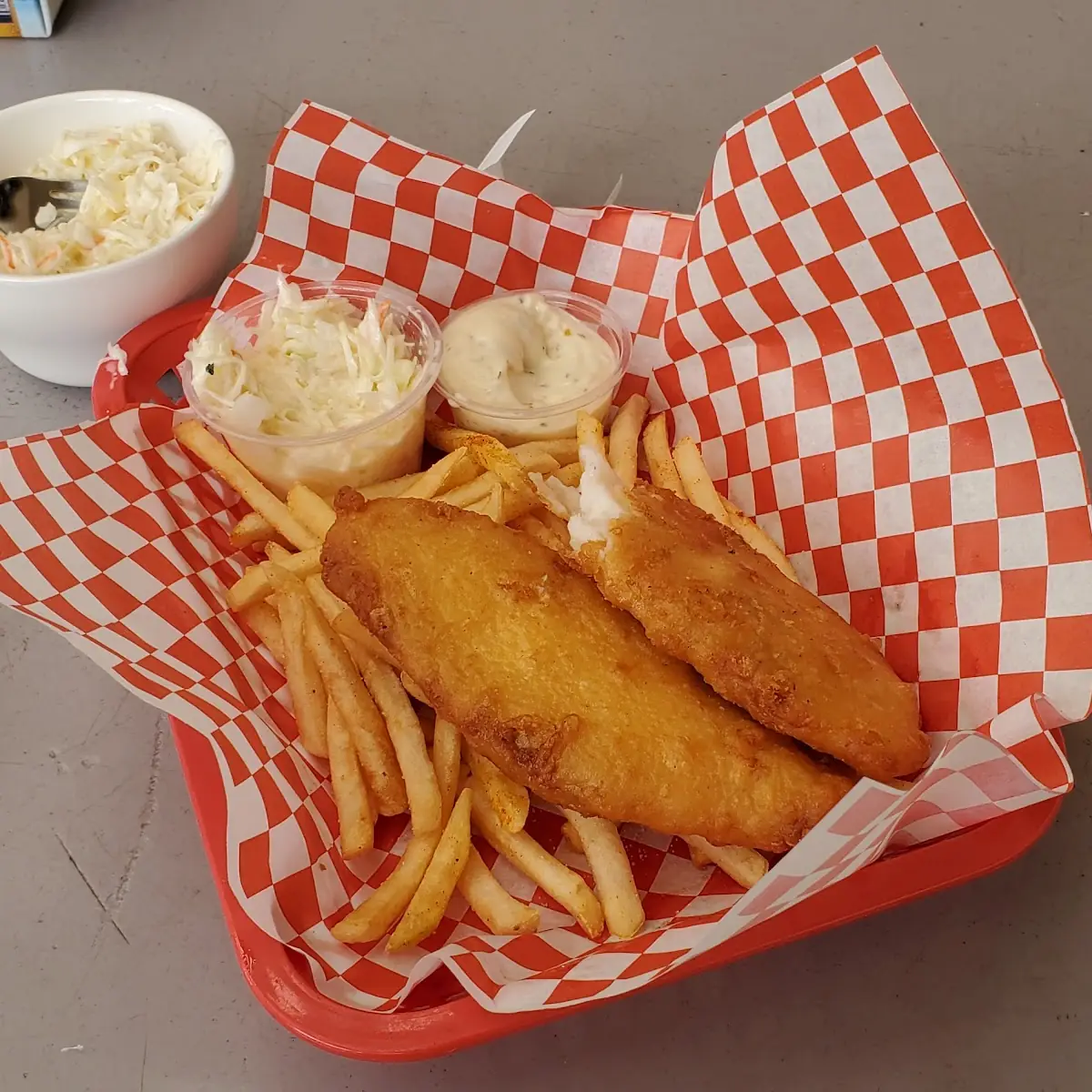 Fish and Chips Basket w Cole Slaw