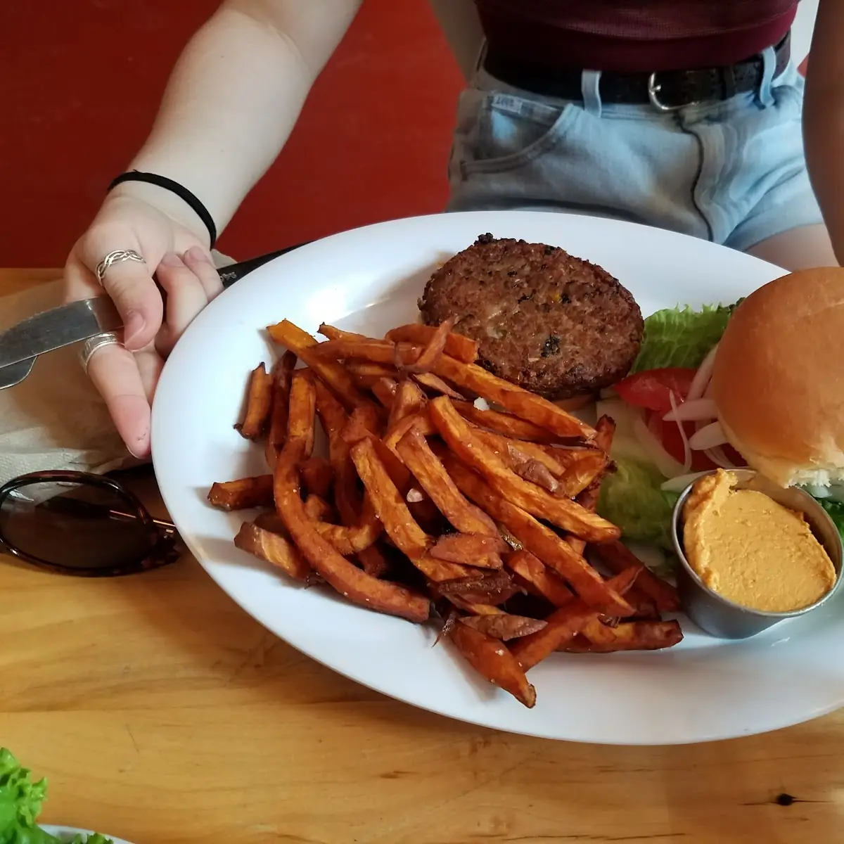 Veggie Burger with Sweet Potato Fries