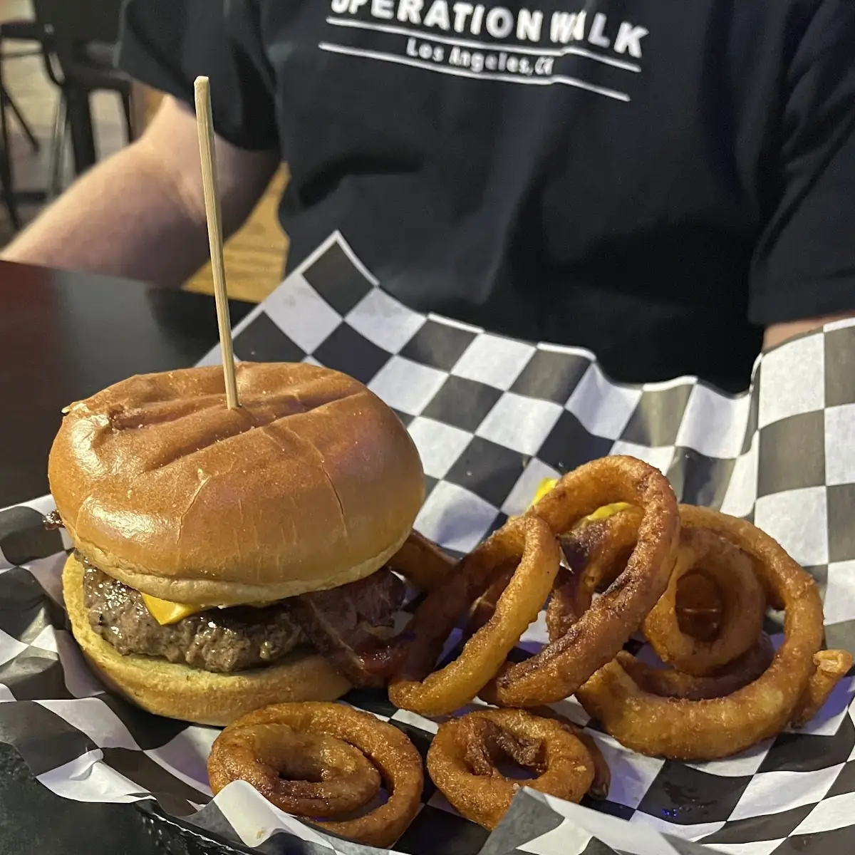 Bacon Cheese Burger with Onion Rings