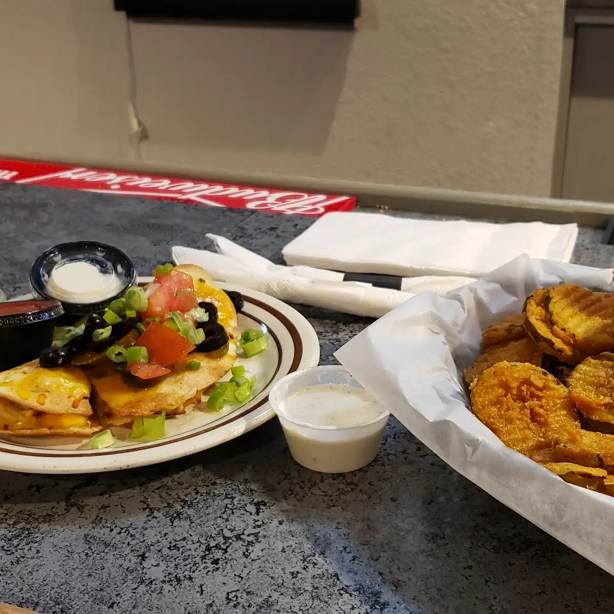 Quesadilla and Fried Pickles