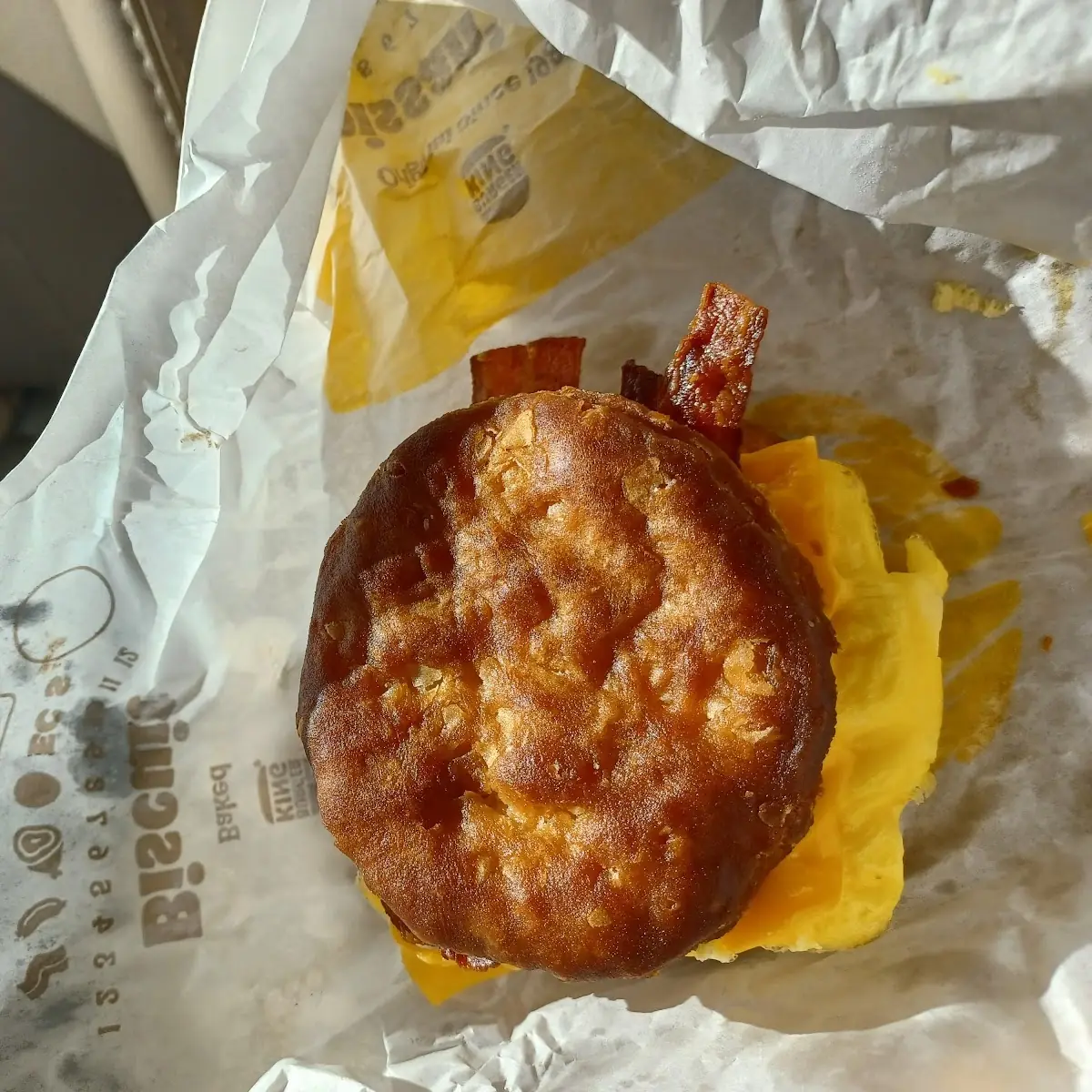 Bacon Egg and Cheese on a Biscuit Sandwich