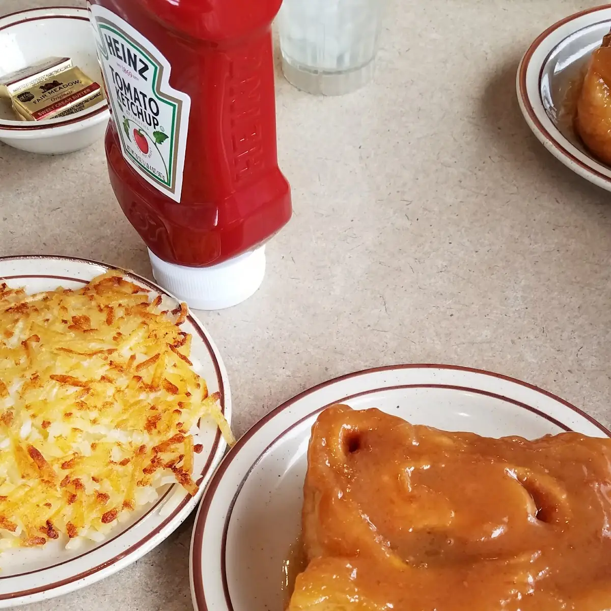 Caramel Rolls with Hash Browns Side