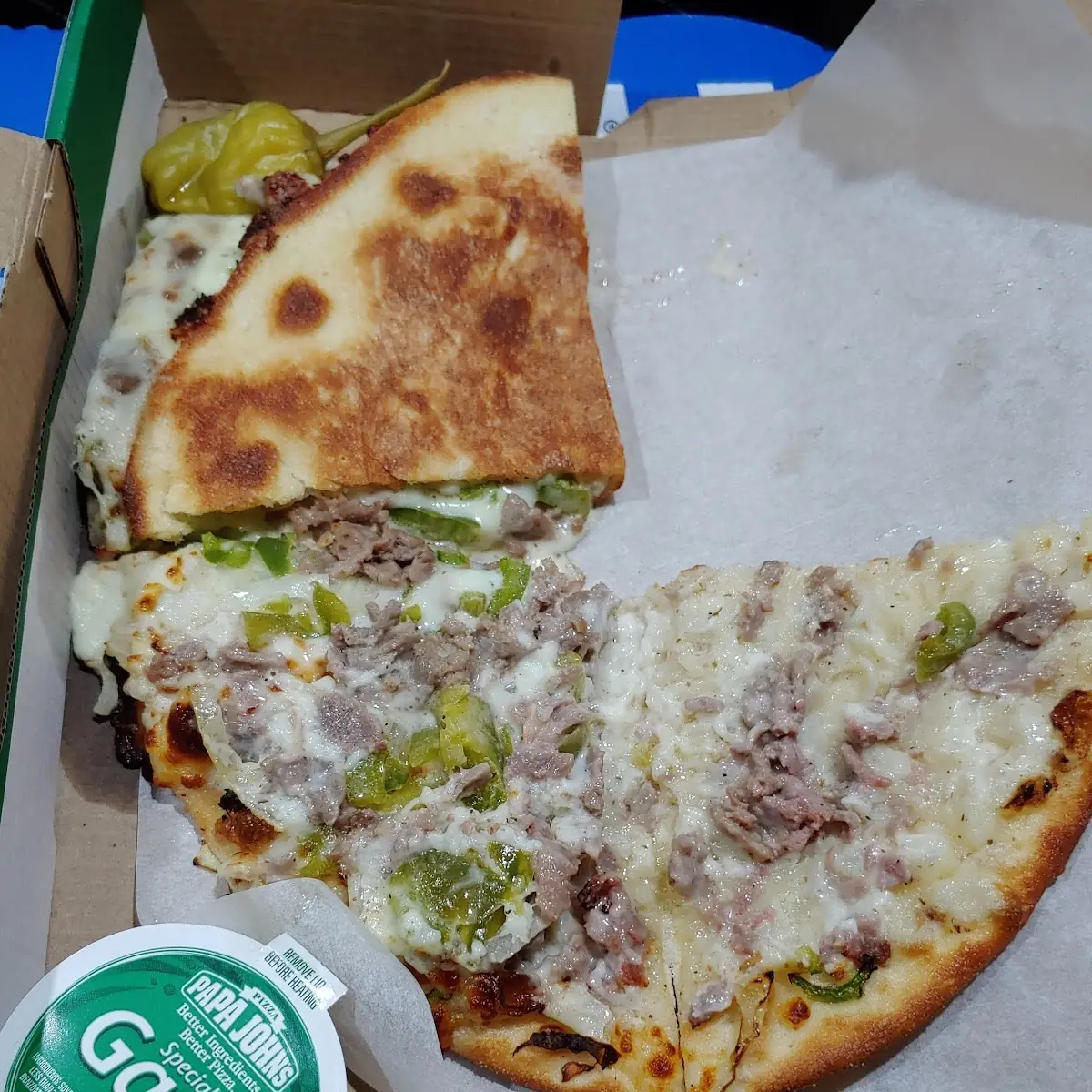 Open Faced Philly Cheese Steak Papadio