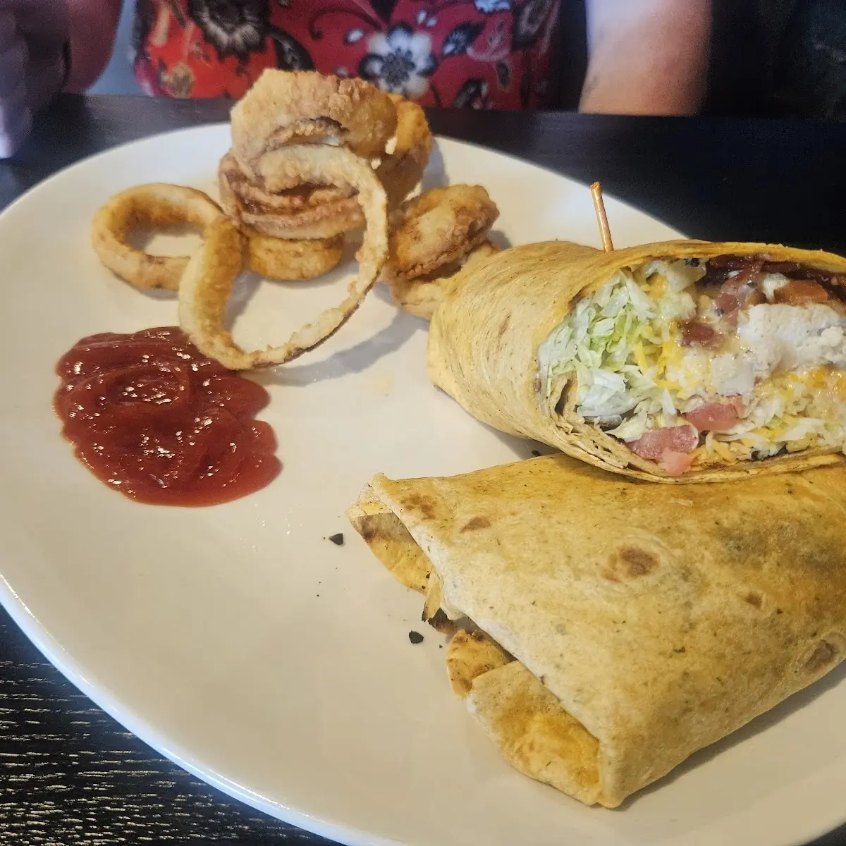 Chicken Wrap and Onion Rings