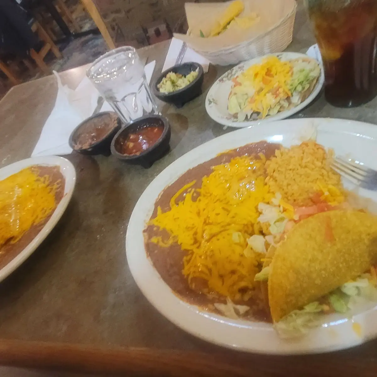 Combination 4 Enchilada Taco and Bean Tostada
