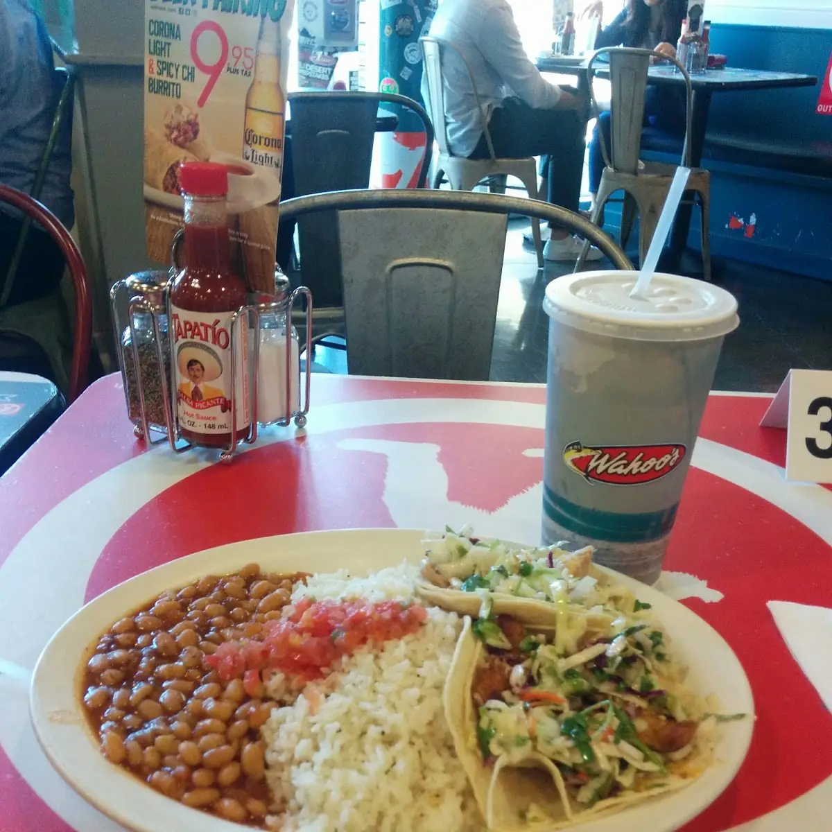 Two Chicken Tacos White Beans White Rice