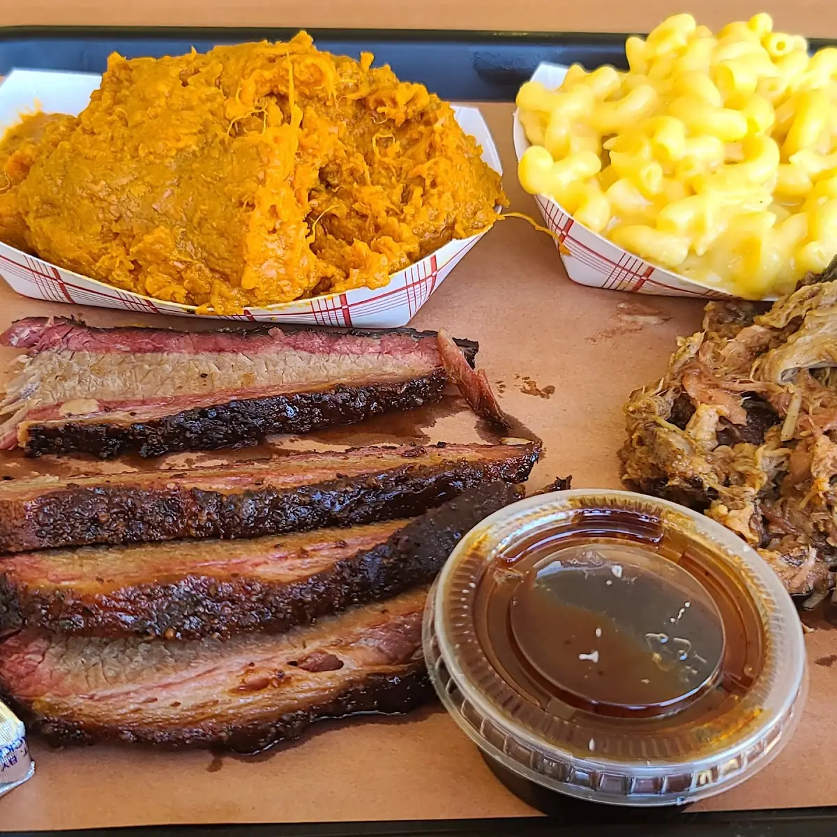 Mac & Cheese Brisket Pulled Pork Sweet Potatoes