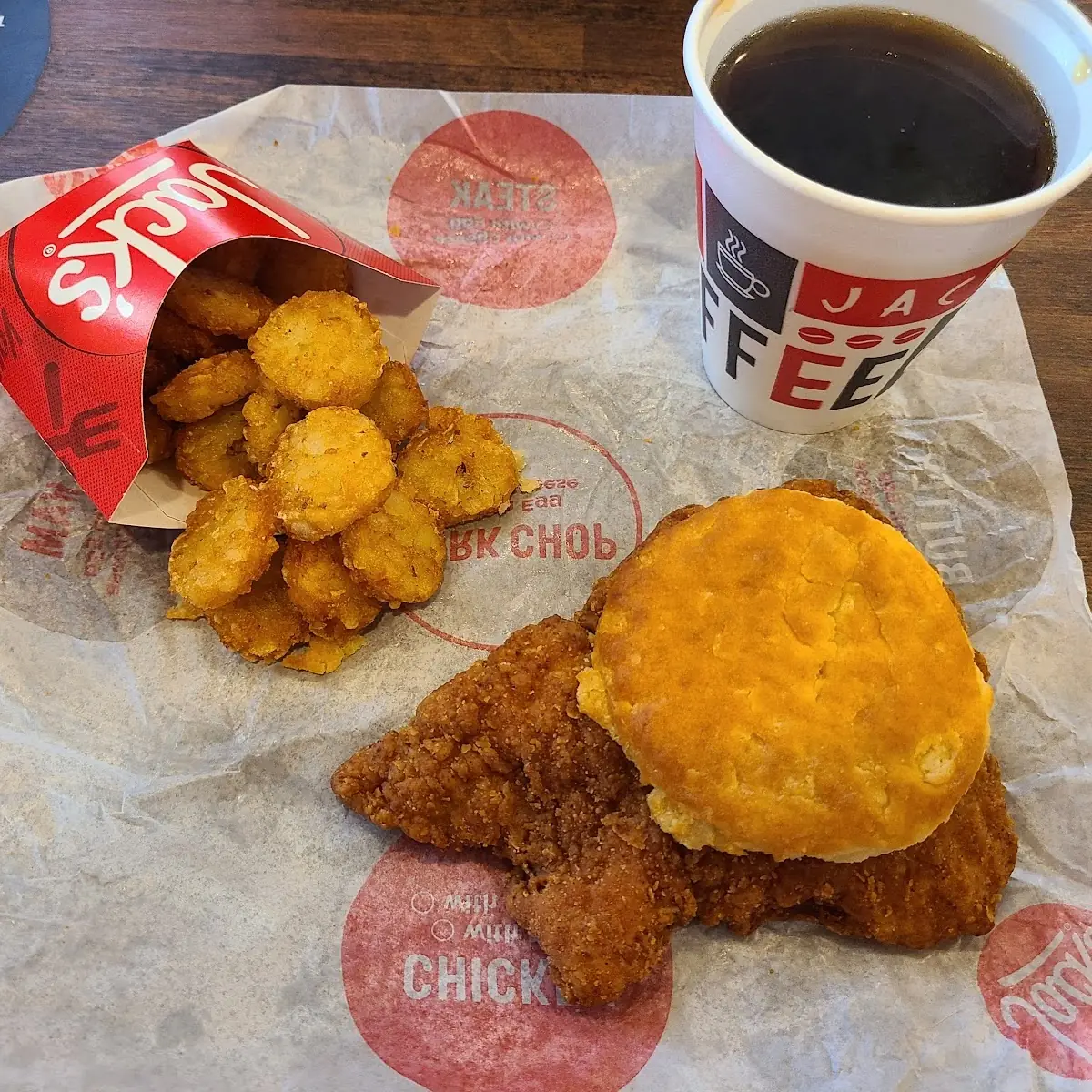 1 Chicken Biscuit Combo with Hash Rounds and Coffee
