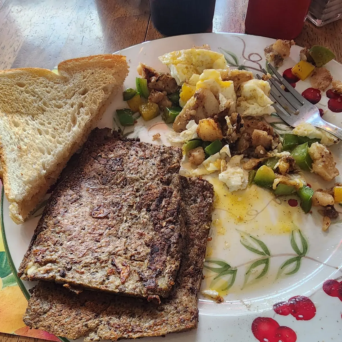 Scrapple Hash Browns and Eggs