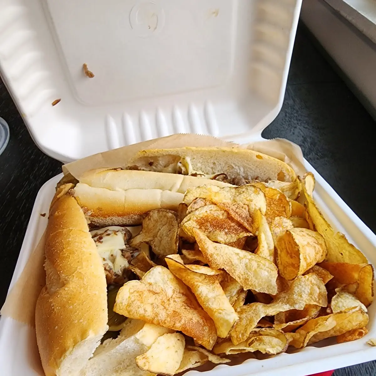 Cheesesteak and Homemade Potato Chips