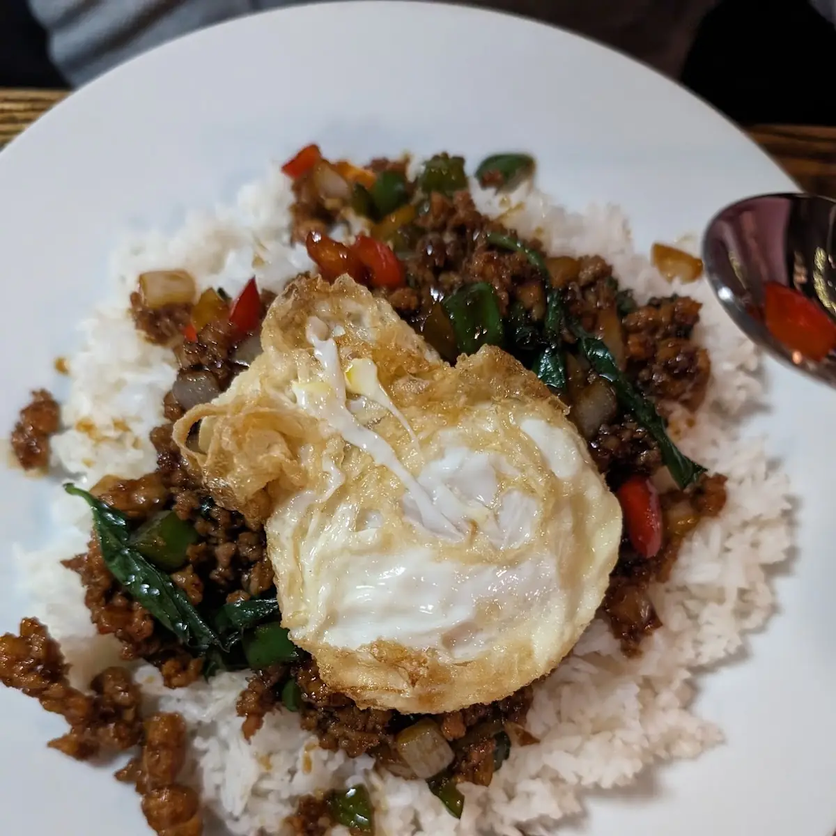 Spicy Basil Ground Chicken with Fried Egg