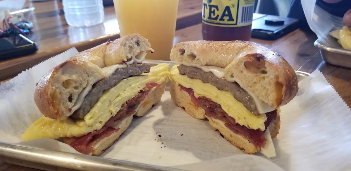 Bacon Sausage Egg and Cheese Sandwich