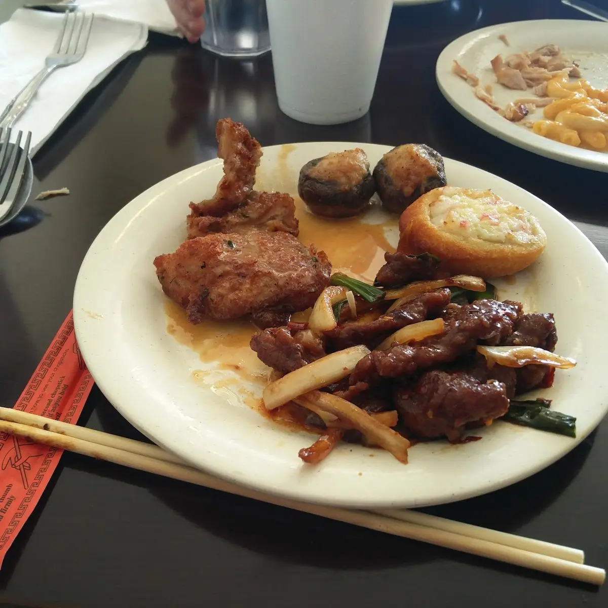 Mongolian Beef Peanut Chicken and Stuffed Mushrooms