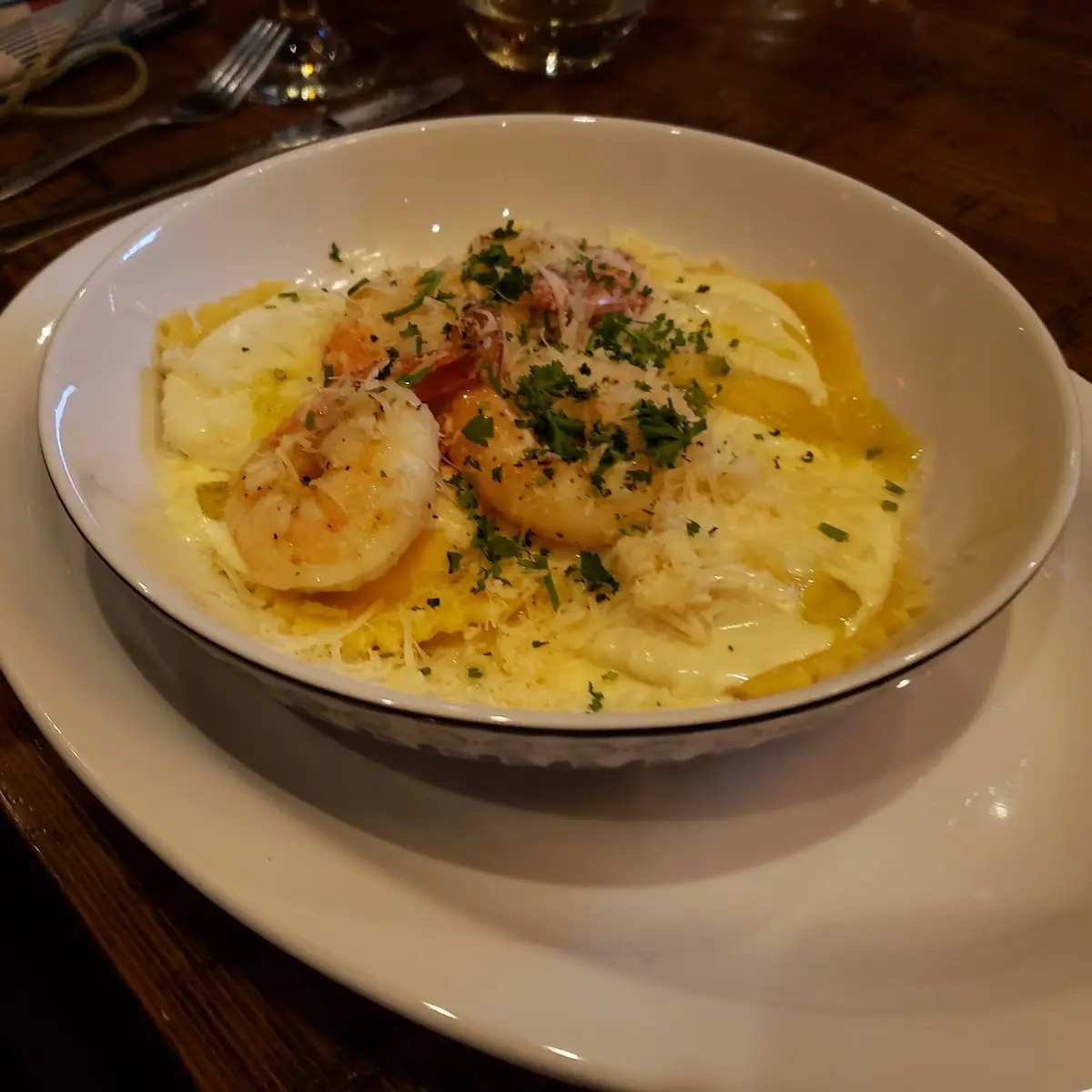 Lobster Stuffed Ravioli with Jumbo Prawns