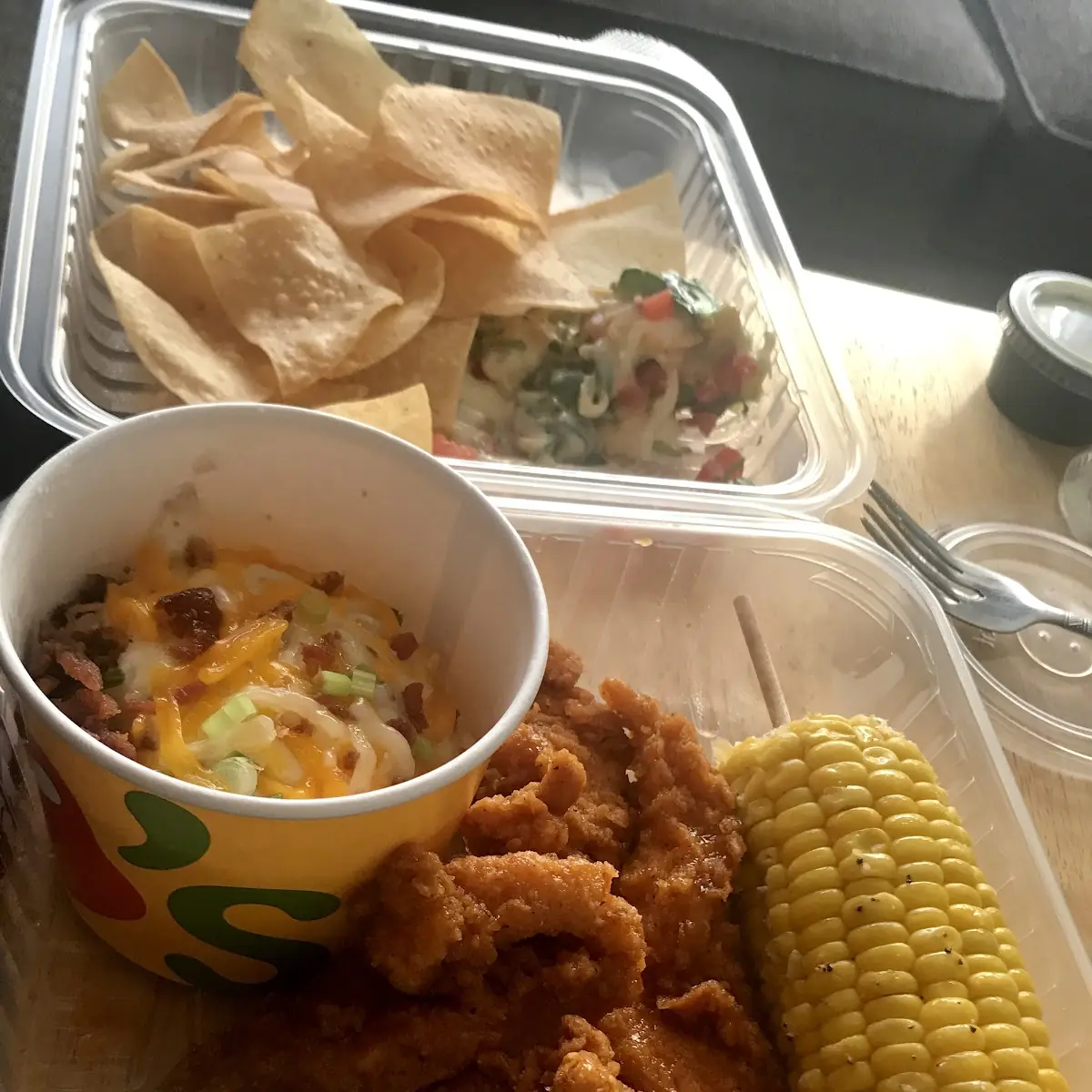 Chicken Crispers Loaded Mashed Potatoes