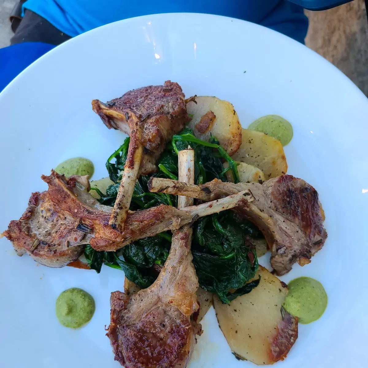 Lamb Chops with Seared Potato and Spinach