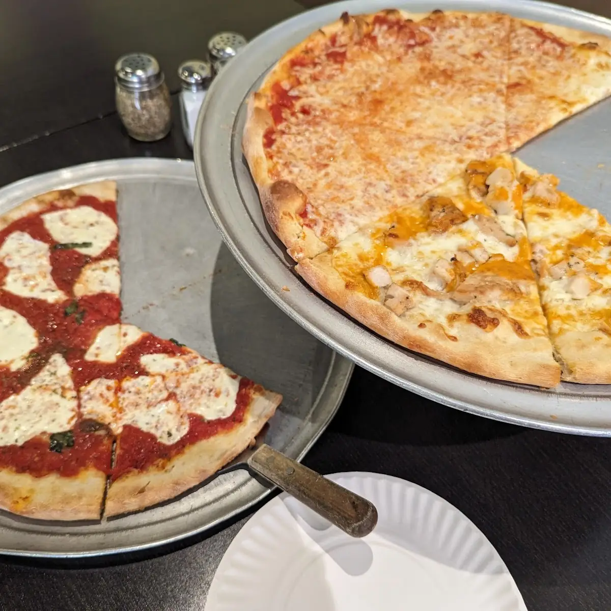 Margherita Pizza Half Buffalo Chicken Pizza