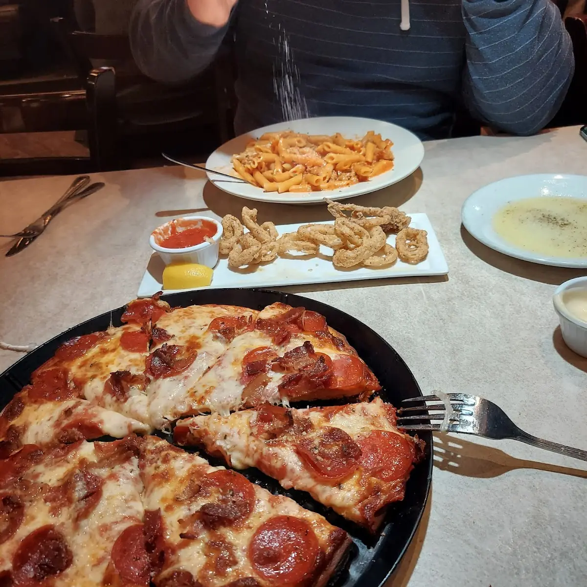 Pepperoni Pizza with Calamari Appetizer