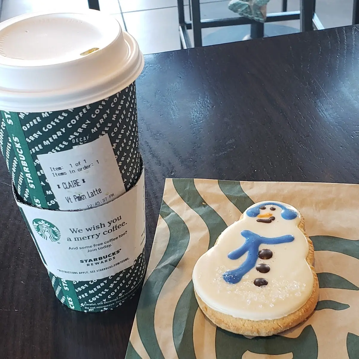 Pumpkin Spice Latte and Snowman Sugar Cookie