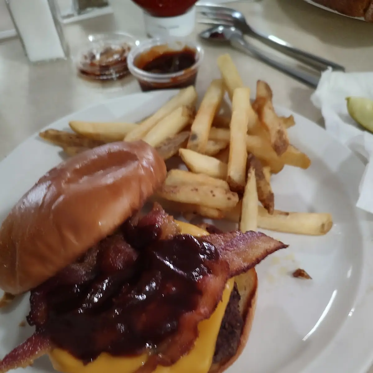 Bacon Cheese Burger and Fries
