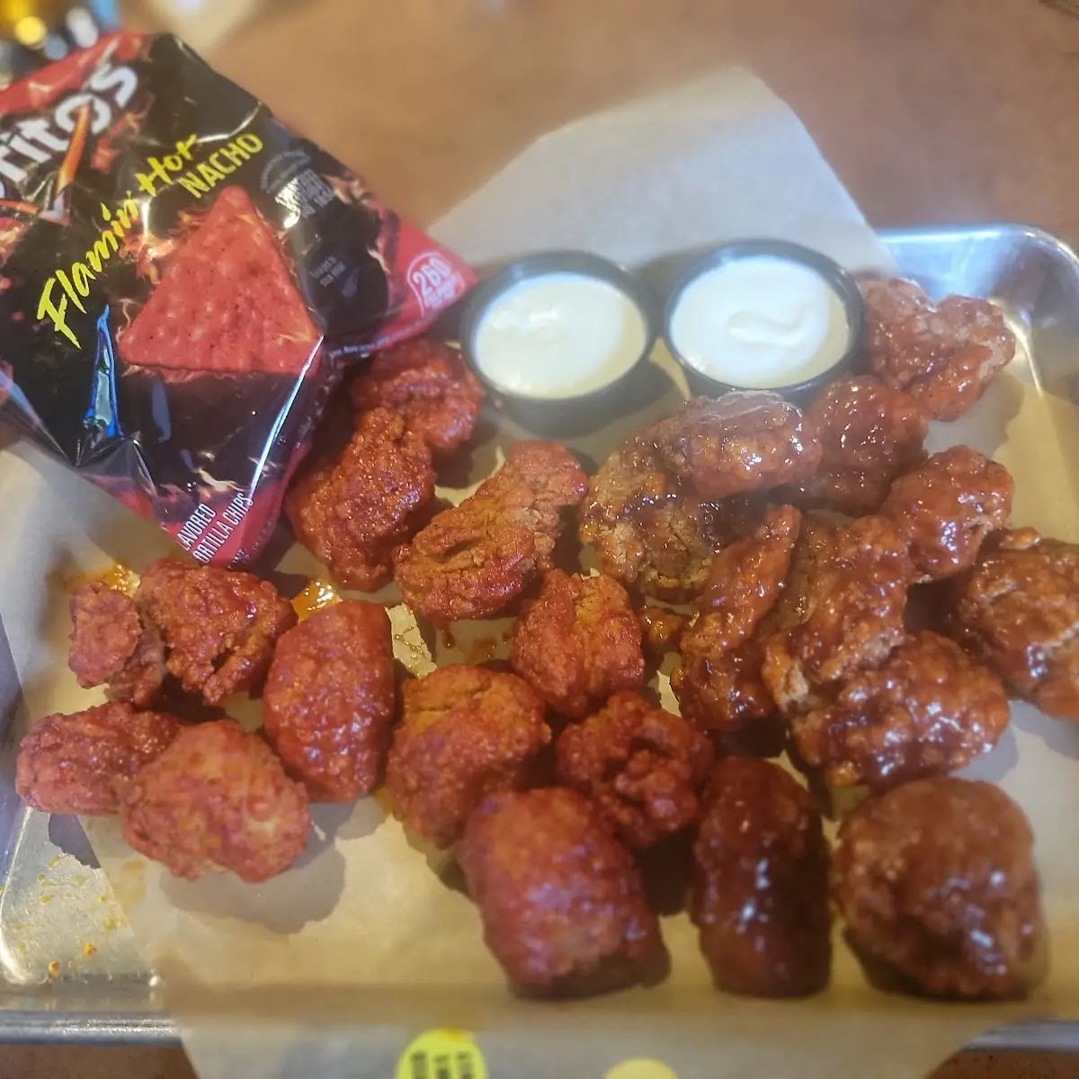 Honey BBQ Wings Flaming Hot Cheetos