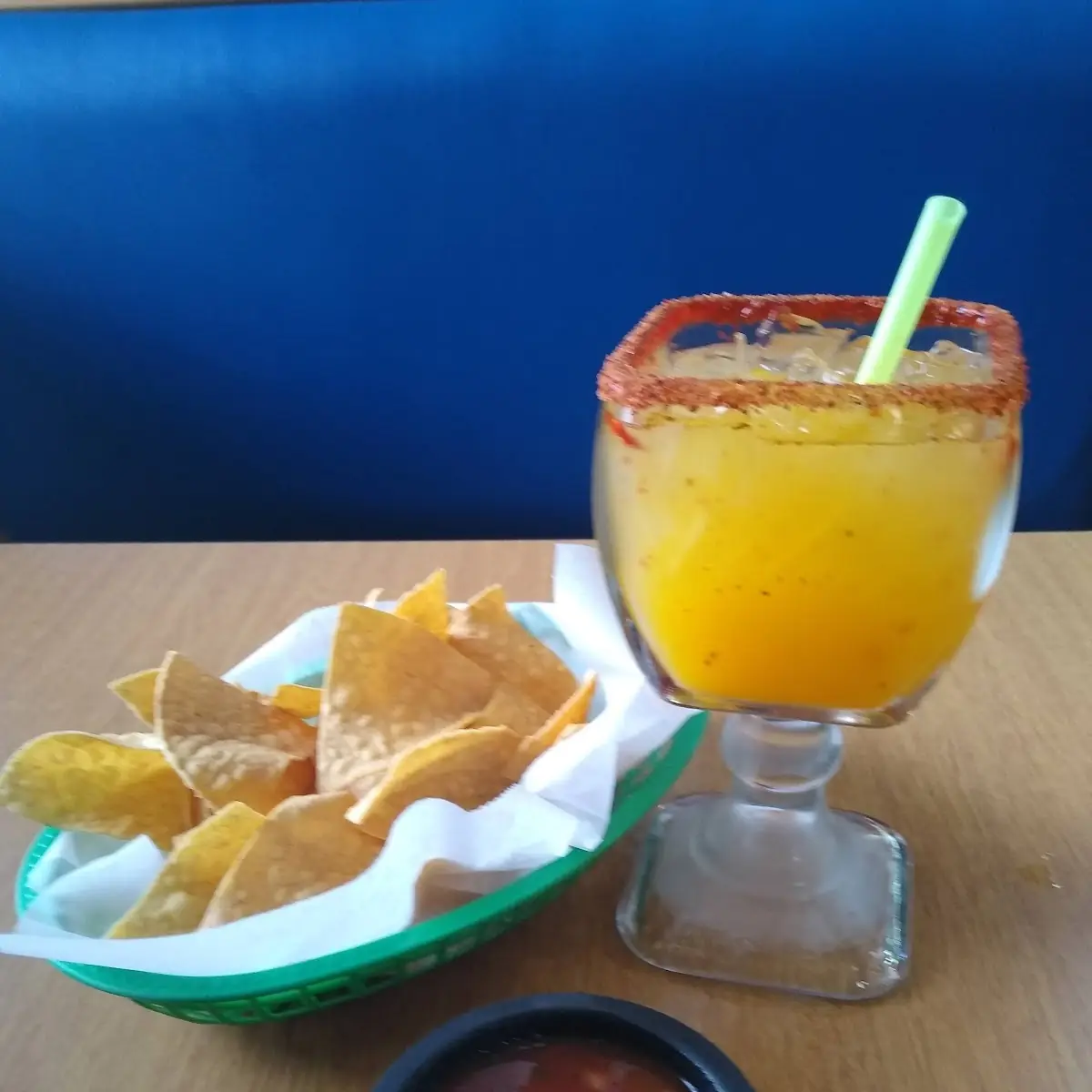 Tortilla Chips and Salsa and a Mango Margarita