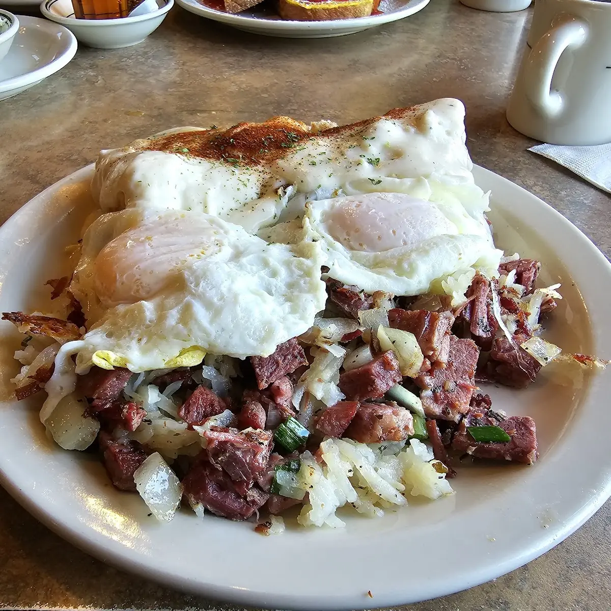 Corned Beef Hash with Biscuit and Gravy