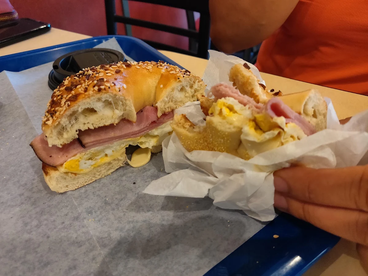 Ham Egg and Cheese on Everything Bagel