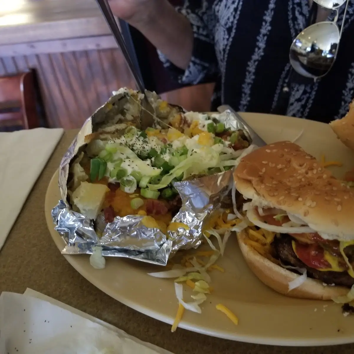 Cheeseburger with Loaded Baked Potato