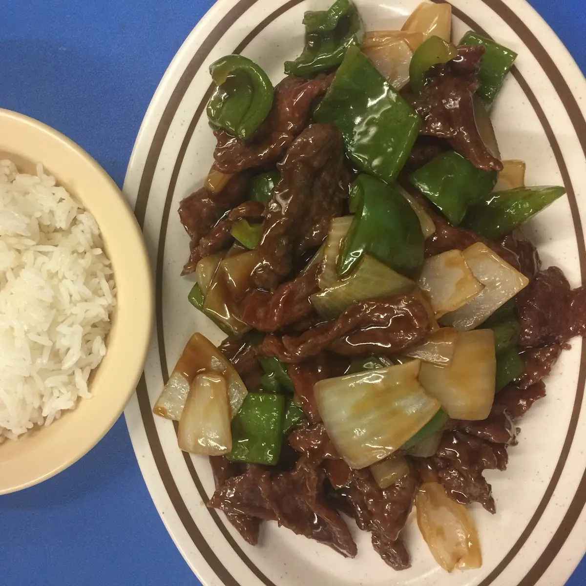 Pepper Steak with Onion White Rice