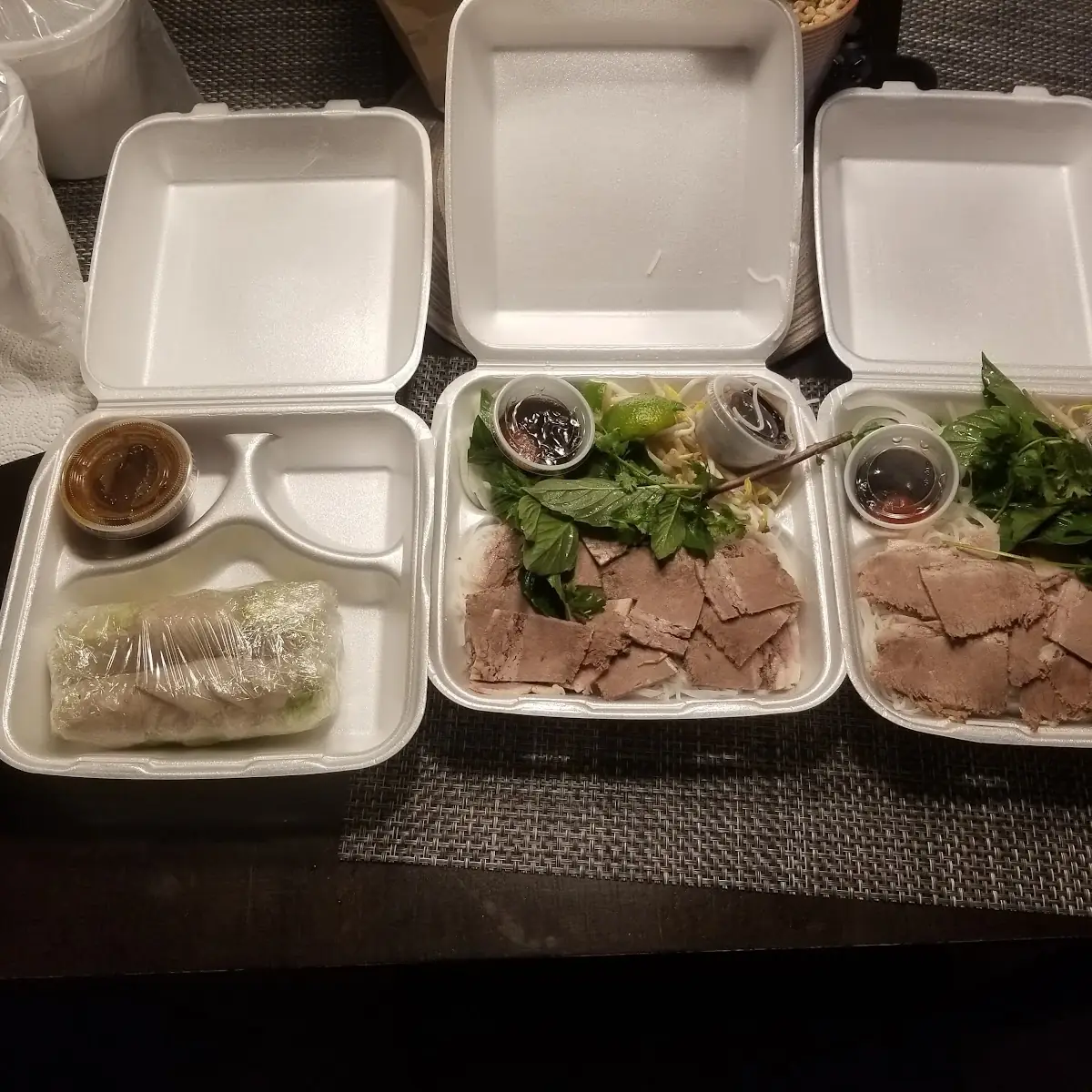 Beef Pho and Pork Spring Rolls
