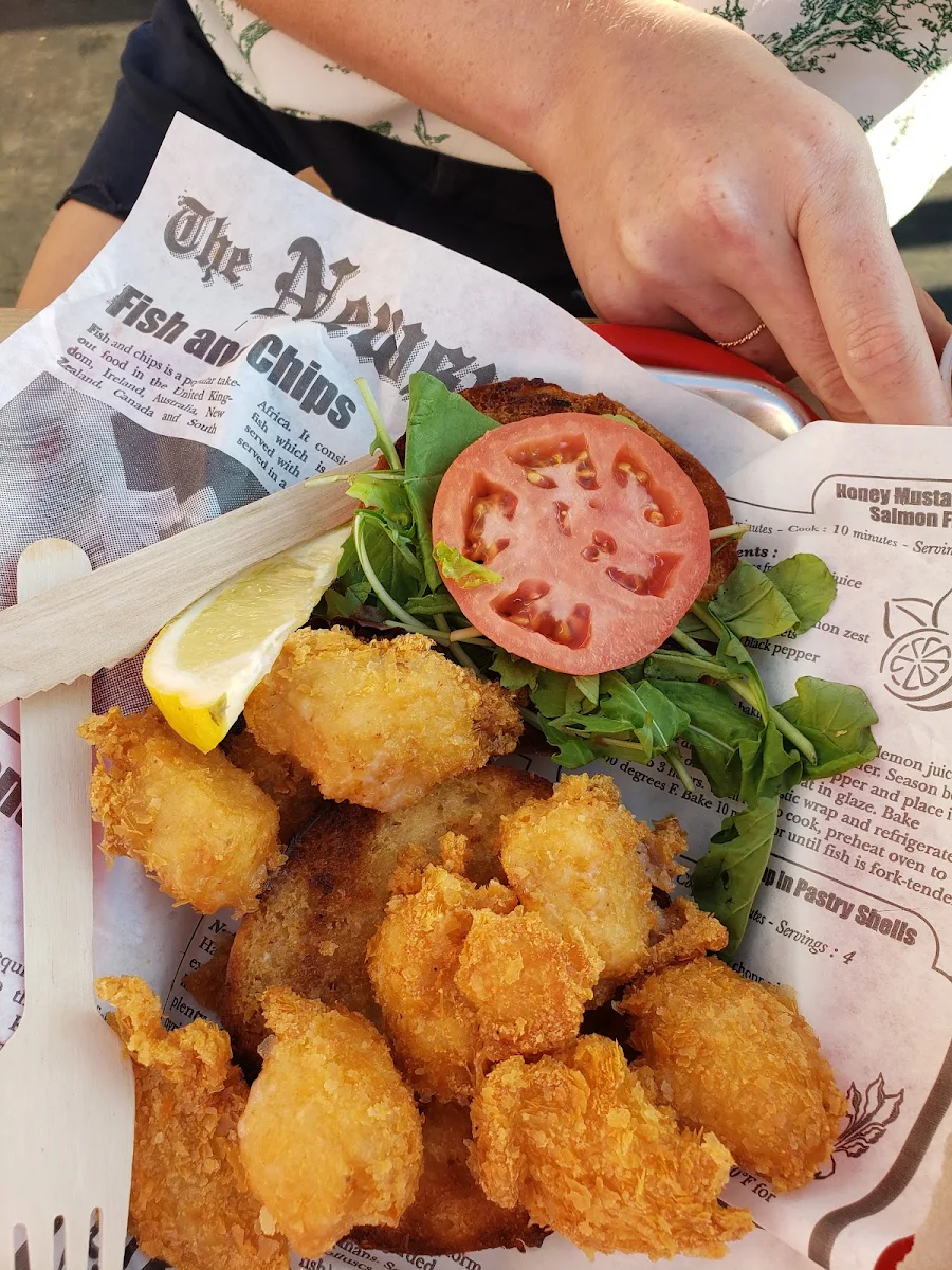 Scallop Burger and Fries