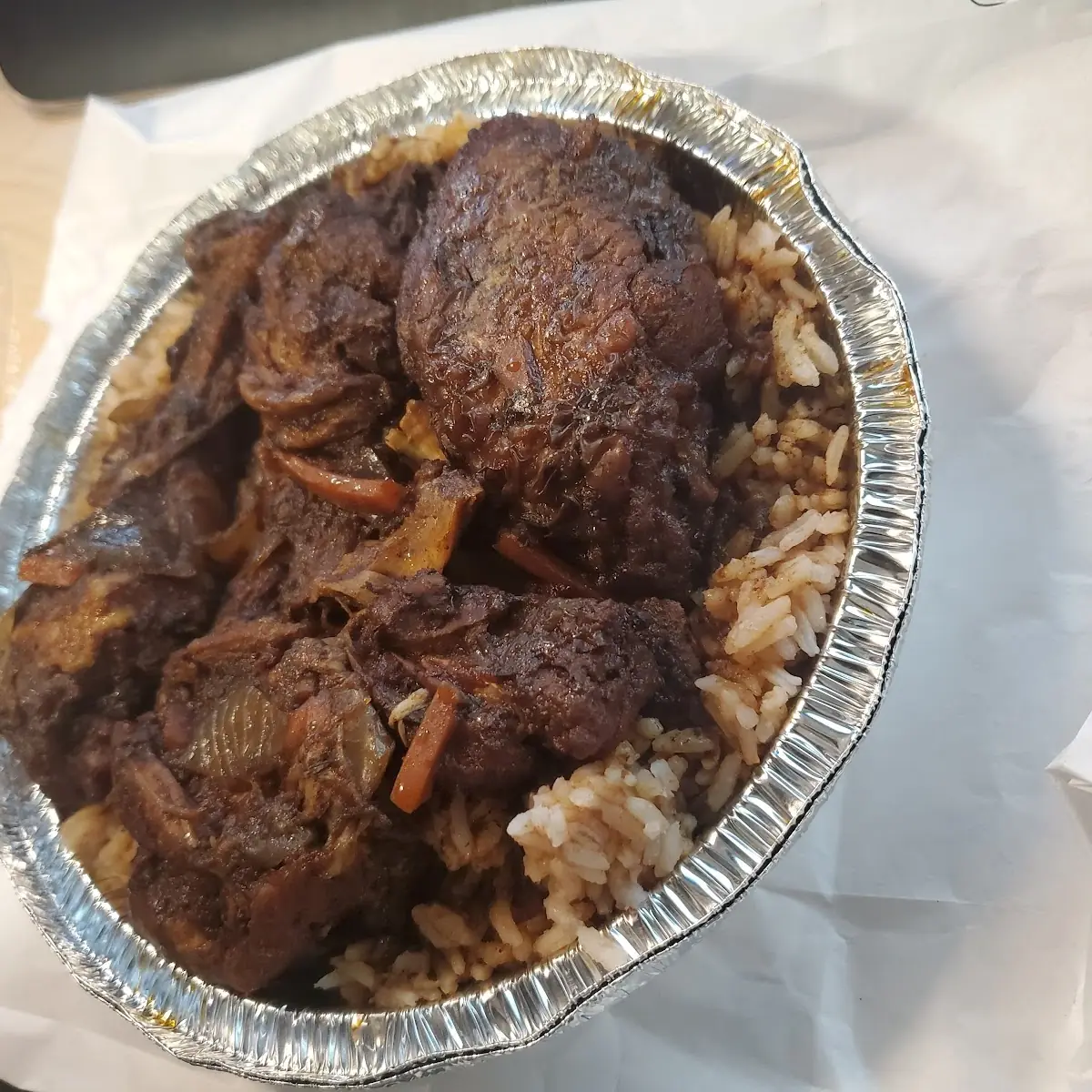 Brown Stew Chicken w Rice and Beans