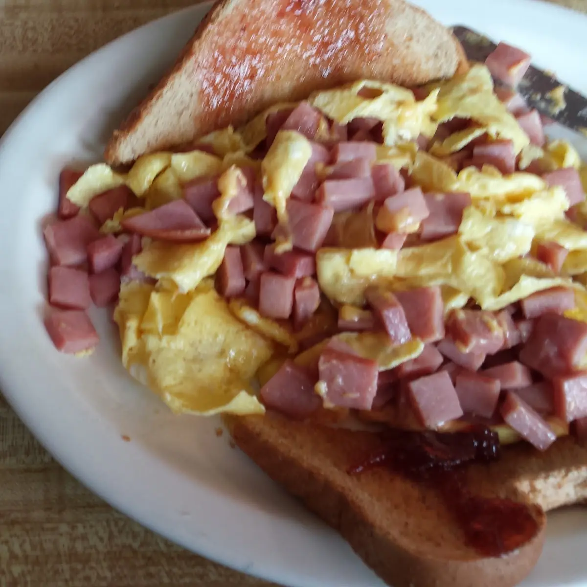 Diced Ham & Eggs Hash Browns Toast & Jelly